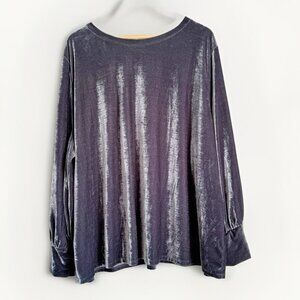 Ava & Viv 4X Gray Crushed Velvet Tunic Top Long Bishop Sleeve Glam Holiday Party